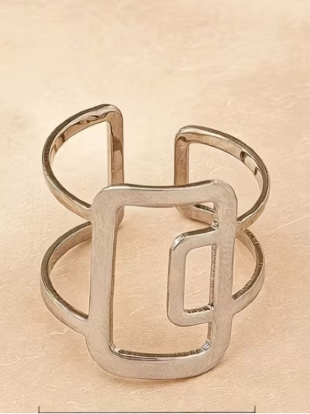 Modern Double-Square Open Band Ring in a Silver Stainless Steel - Picture 3 of 4
